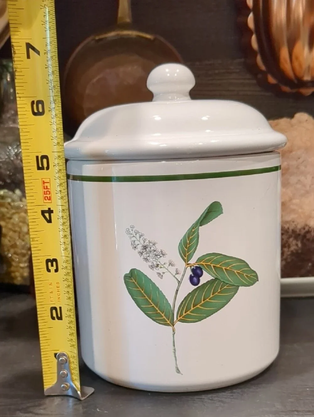 Over and Back Inc. Botanical Ceramic Canister with Lid Vintage Made In Portugal